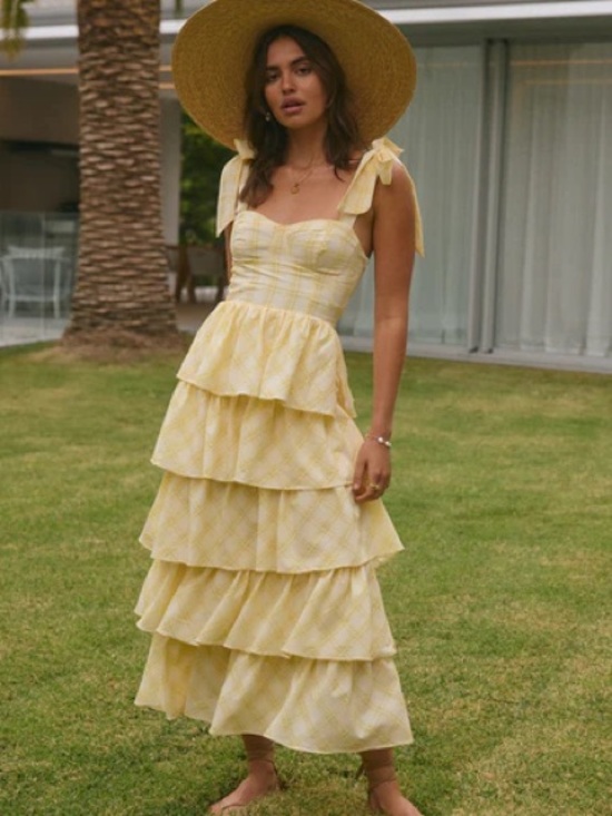 Sofie The Label Dresses & Skirts - Sofie the Label Dalia Maxi Dress Yellow Jacquelyn Plaid Seersucker NEW Medium